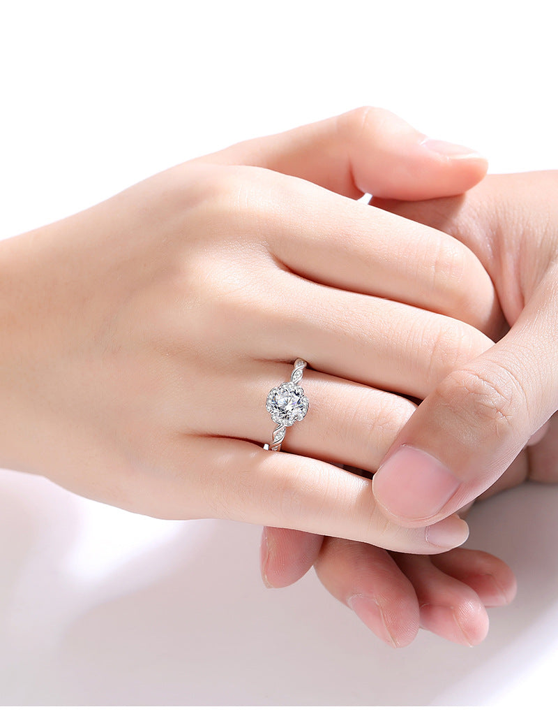 S925 sterling silver one carat moissanite ring