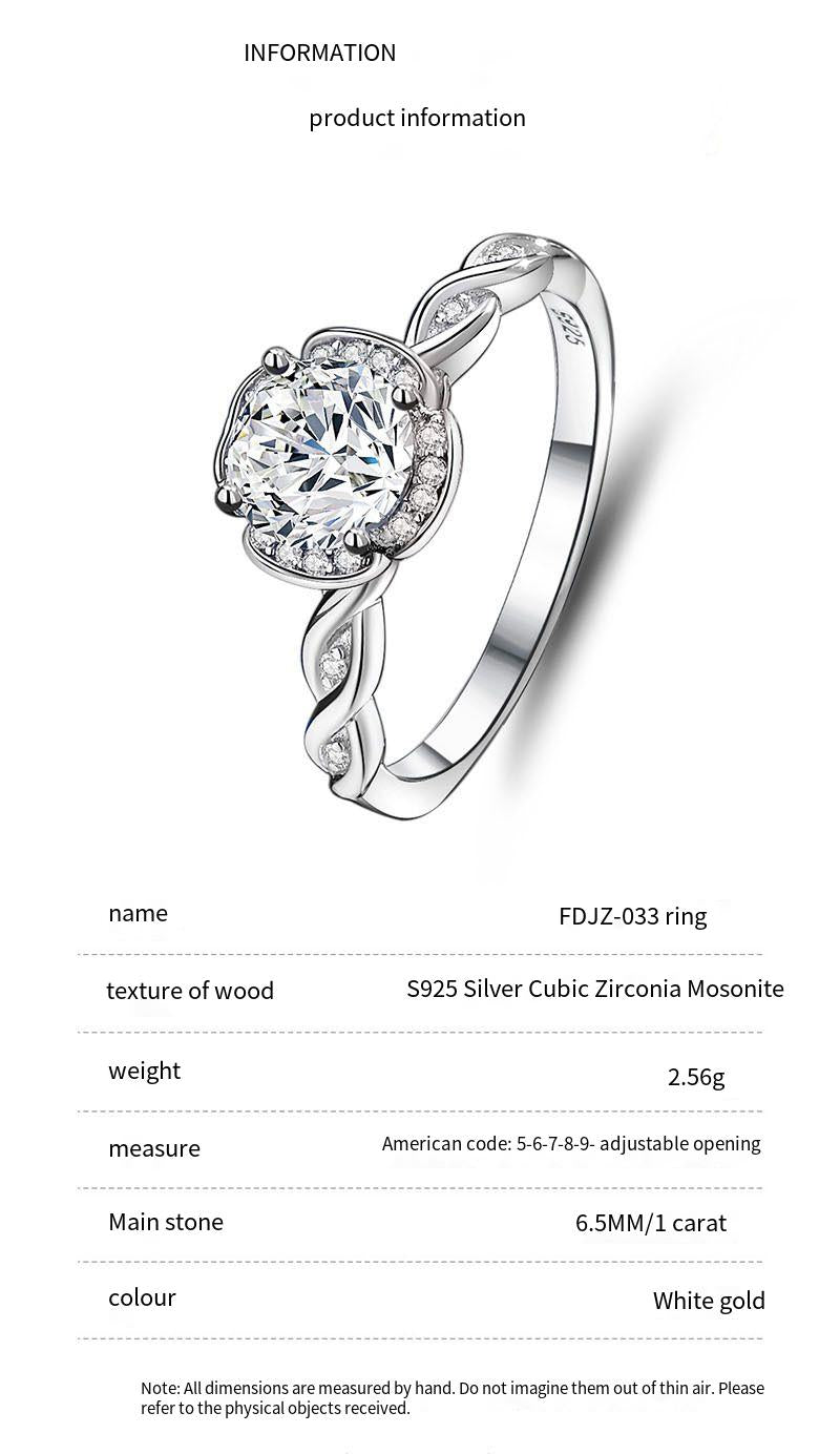 S925 sterling silver one carat moissanite ring
