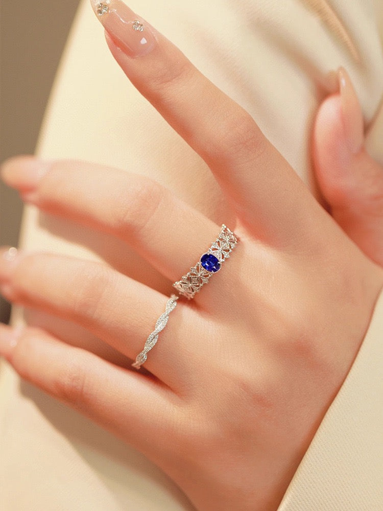 S925 sterling silver vintage sapphire ring