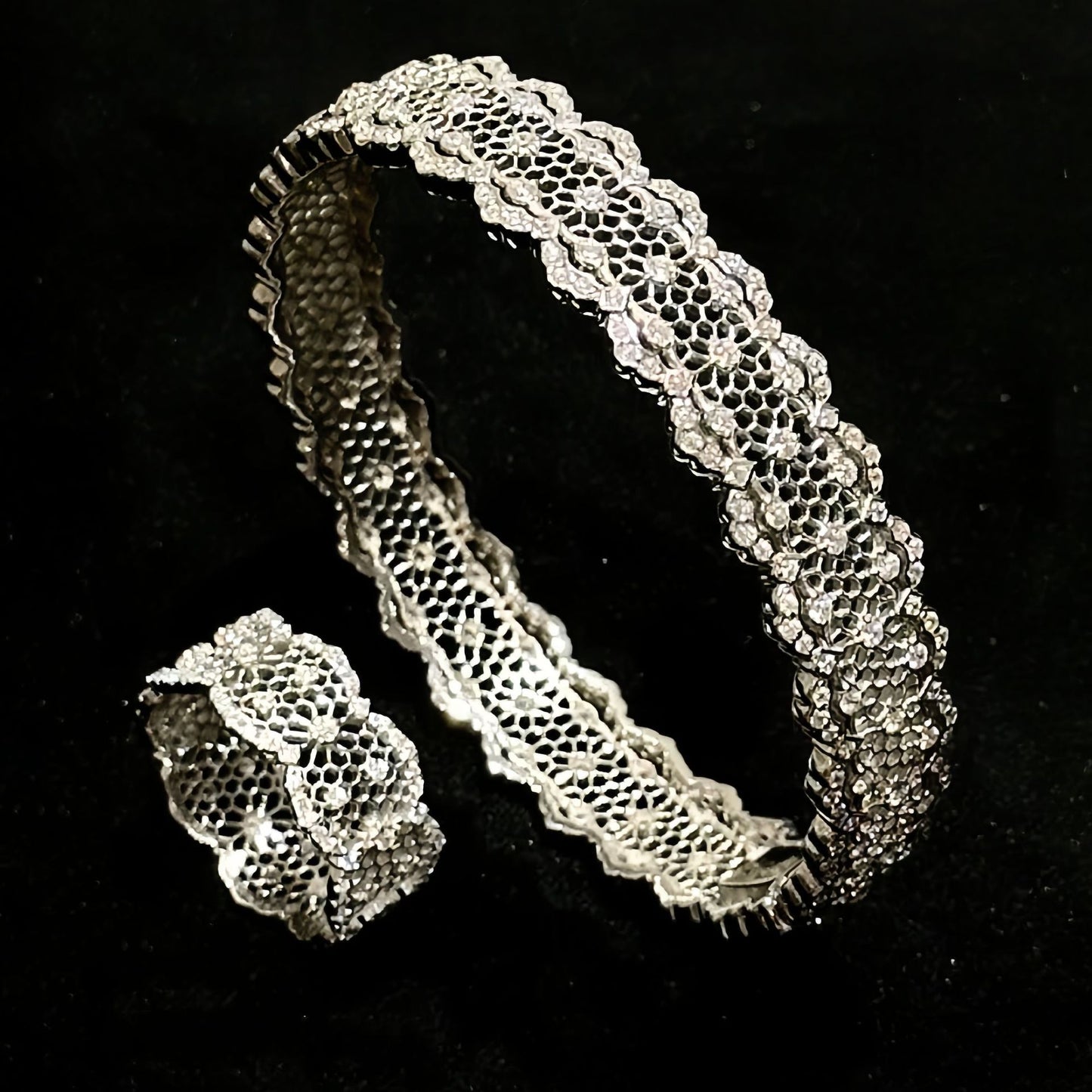 S925 sterling silver openwork lace ring bracelet