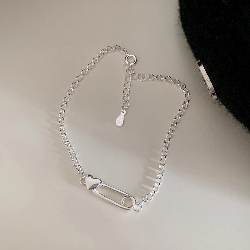 S925 sterling silver paper clip love bracelet