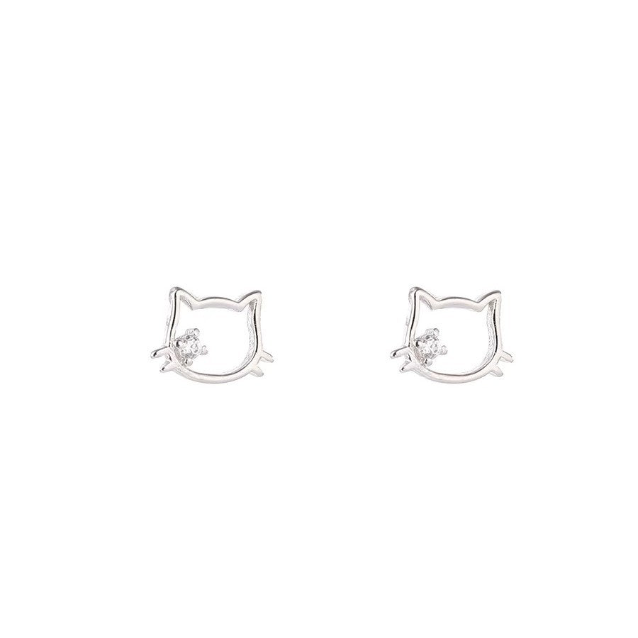 S999 sterling silver hollow cat ear nail earrings