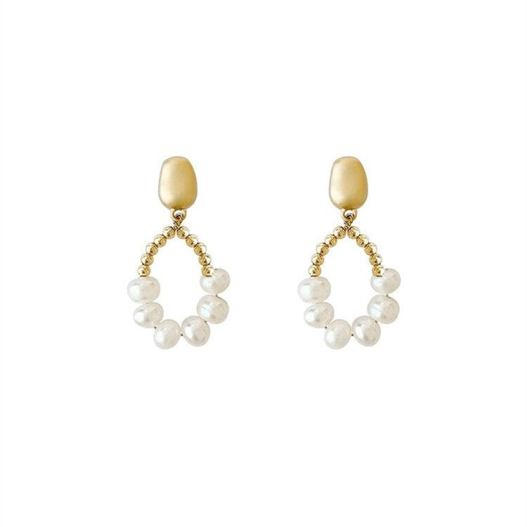 Freshwater pearl drop-shaped geometric earrings 925 silver needle