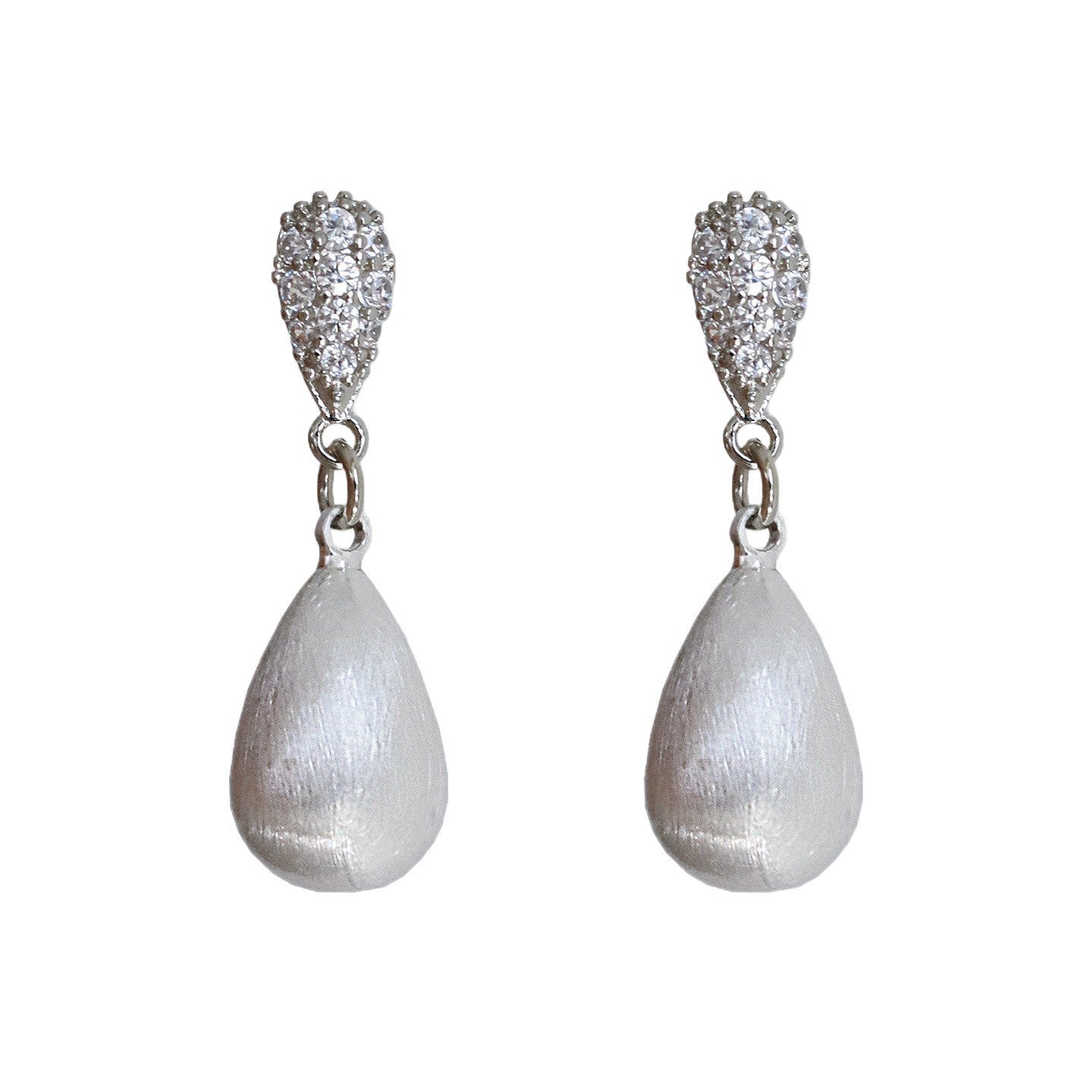 S925 sterling silver brushed drop pearl earrings