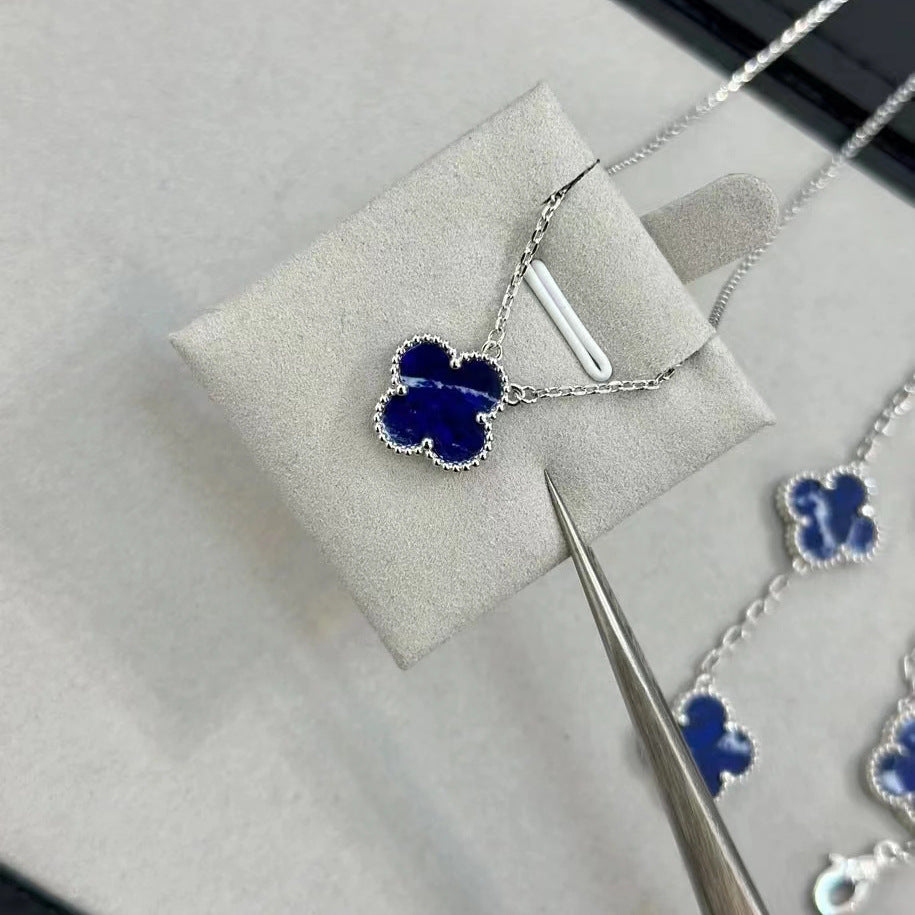 Blue Peter stone clover bracelet silver obsidian necklace bracelet set