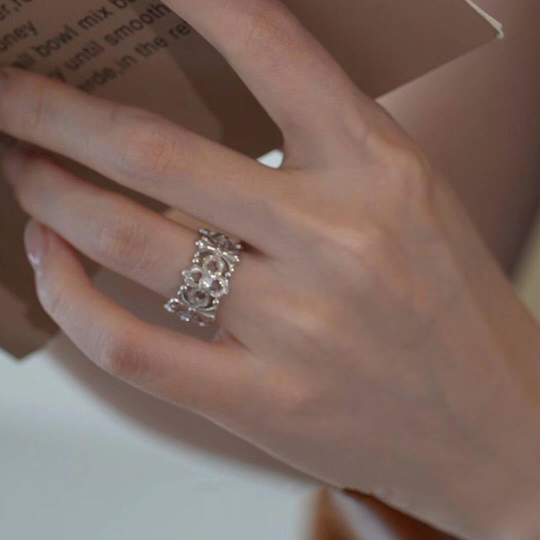 S925 sterling silver openwork carved ring