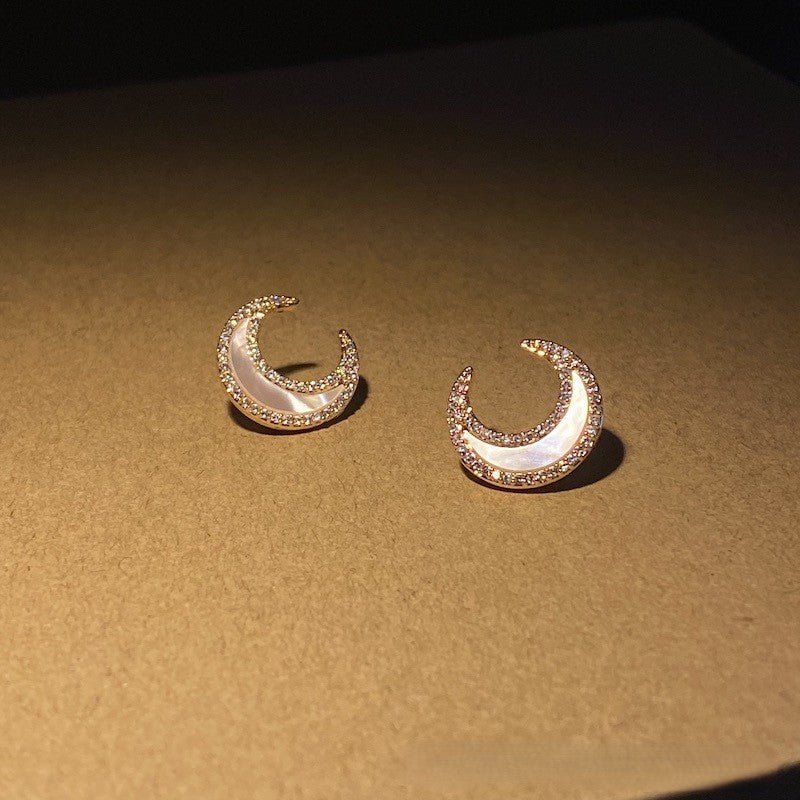 Deep Sea Natural White Mother Shell s925 Sterling Silver Moon Necklace Earring Set