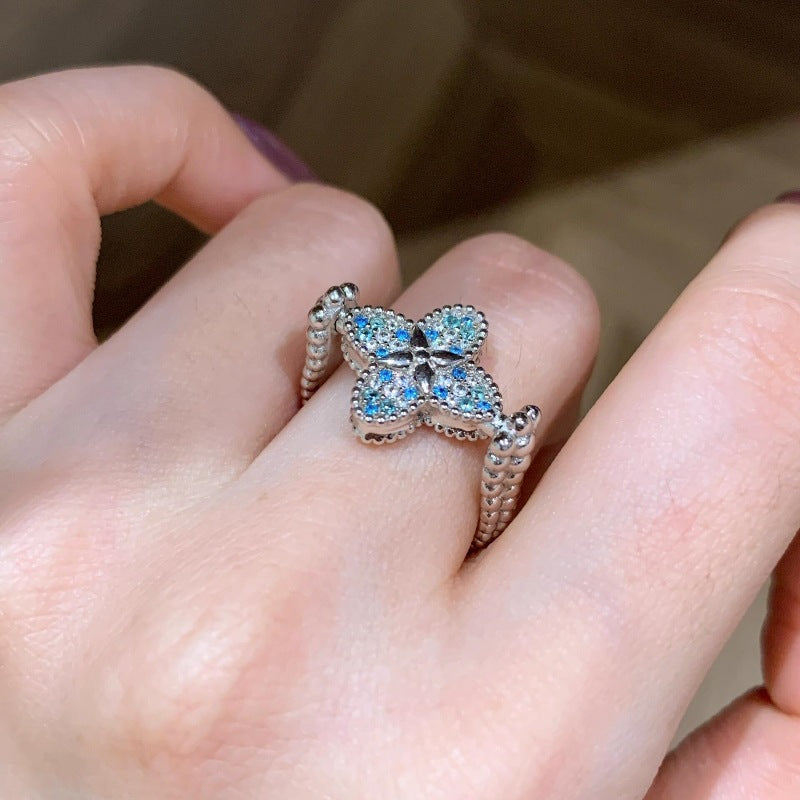 Full of diamond laser four-leaf clover ring bracelet earrings necklace set