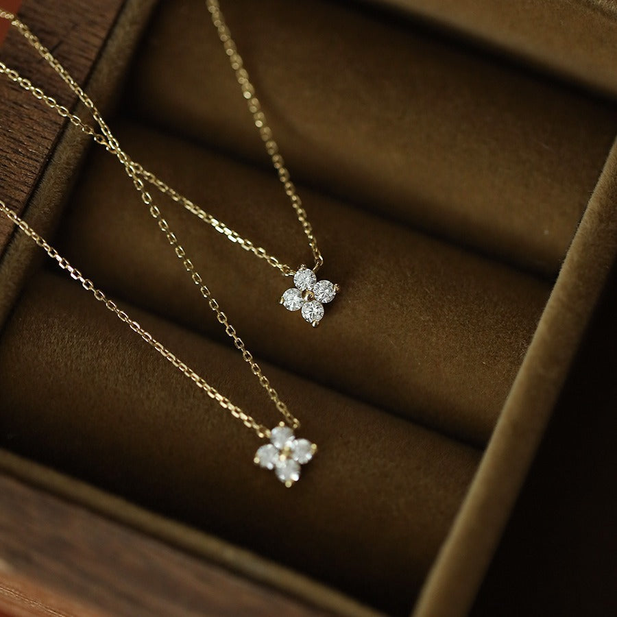 S925 silver plated 18K gold clover necklace bracelet ring earrings set