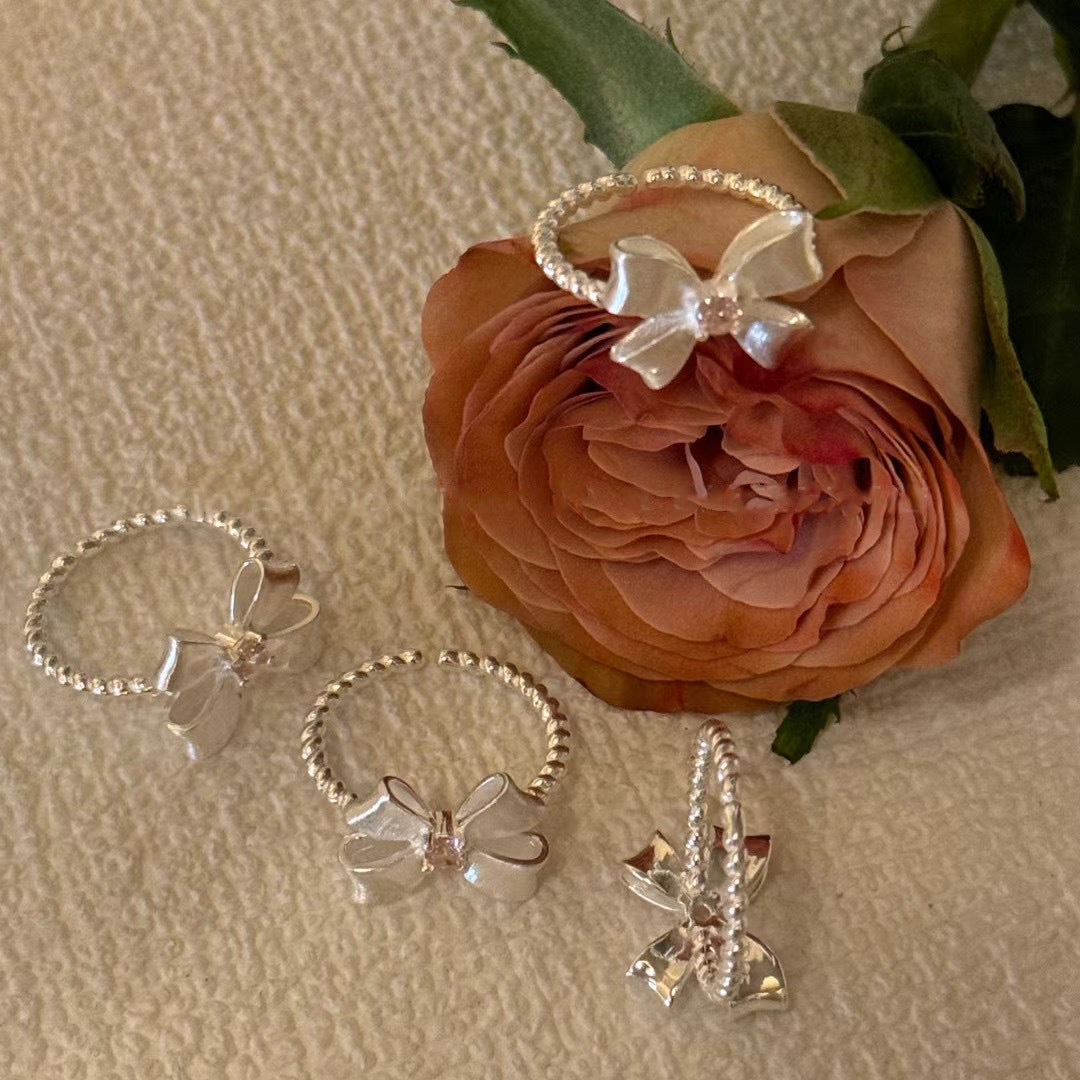 S925 Sterling Silver Powder Zirconium Twist Bow Ring