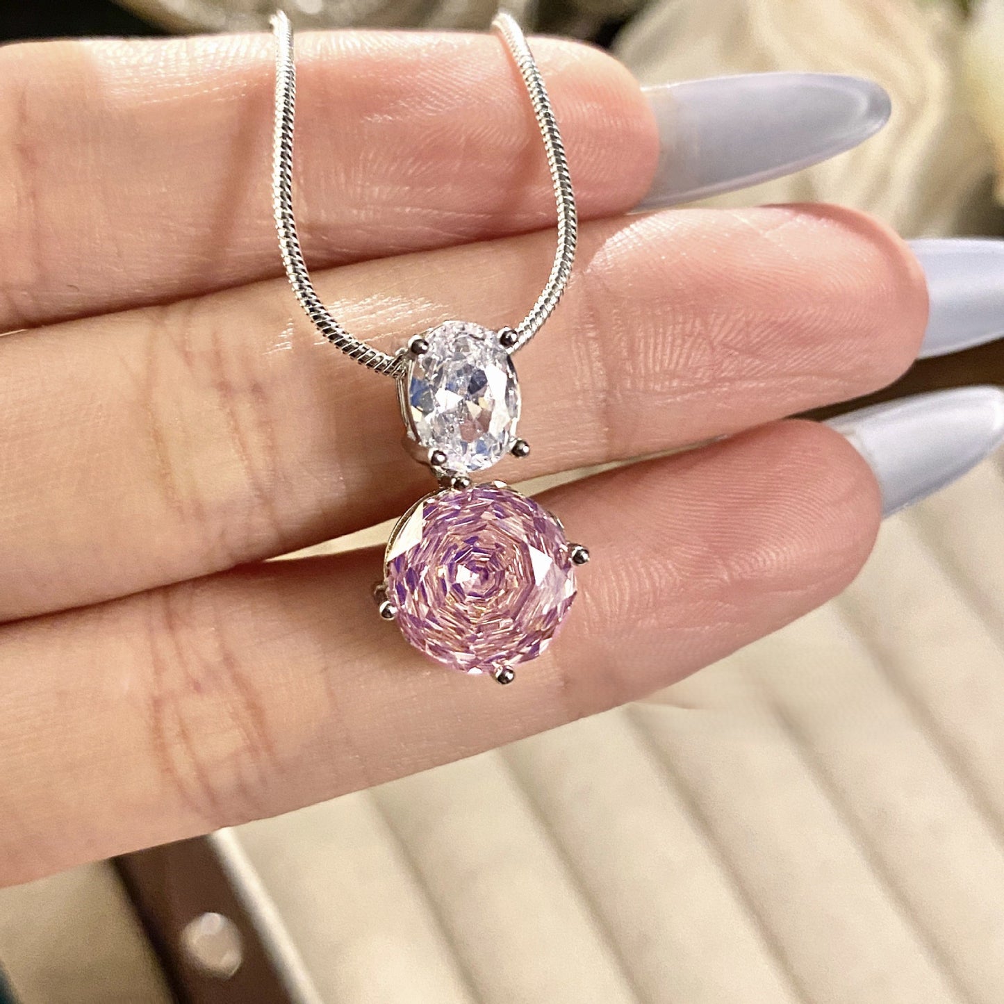 Rose blue high carbon diamond necklace ring earrings set