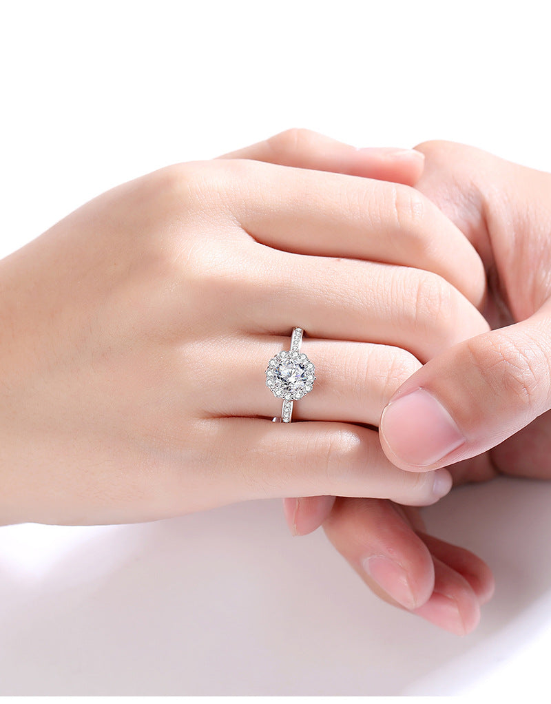 S925 sterling silver one carat moissanite ring