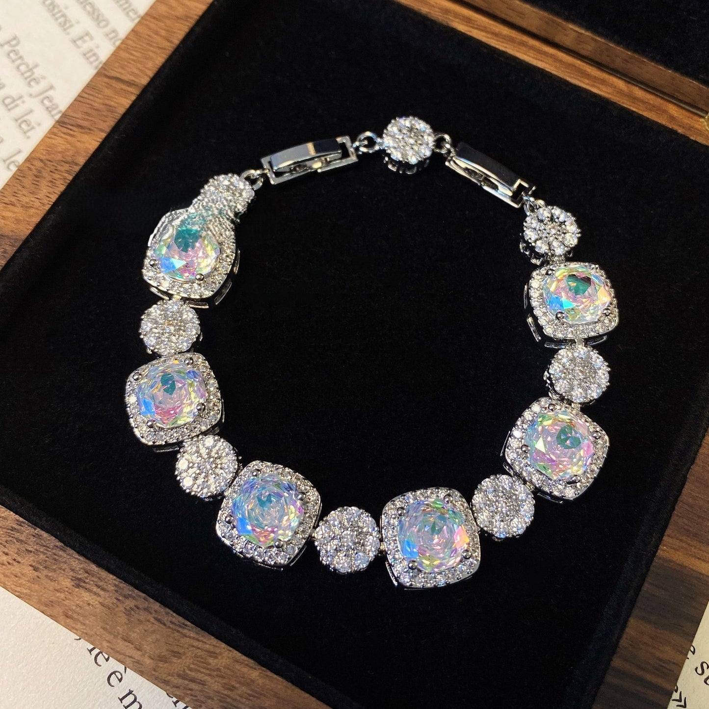 Blue bracelet inlaid with high carbon diamond rose.