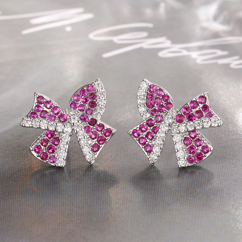 Red corundum zircon flower earrings bracelet necklace set