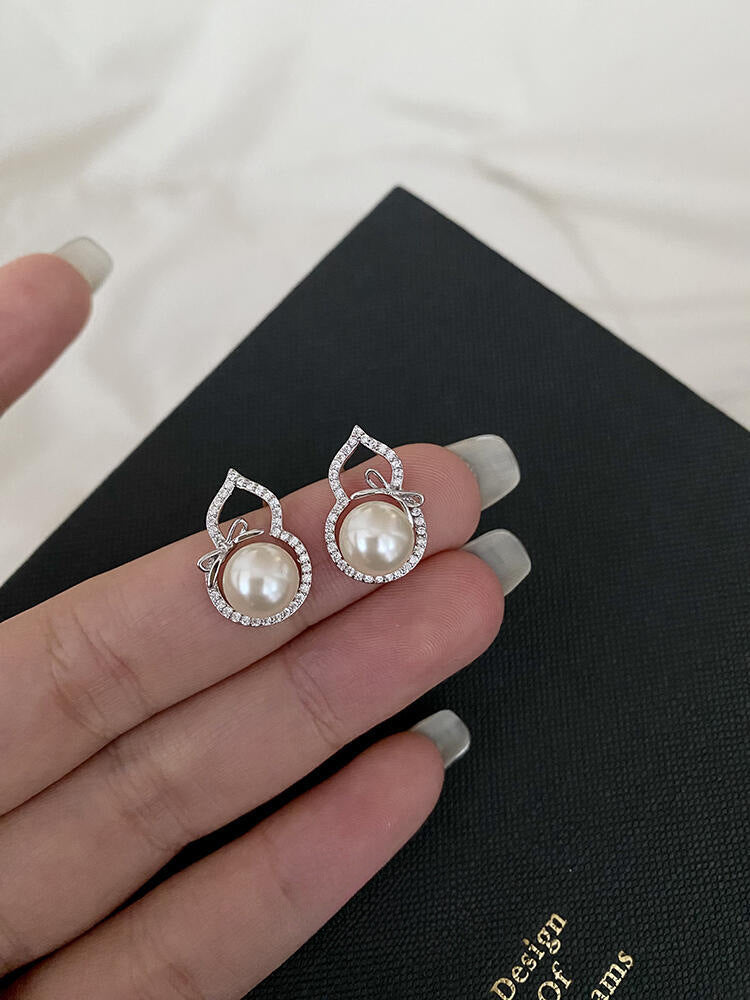 Bow gourd pearl earrings S925 sterling silver