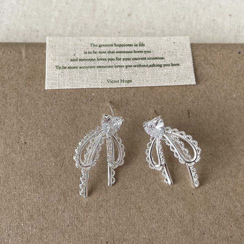 Lace metal bow Pearl Earrings