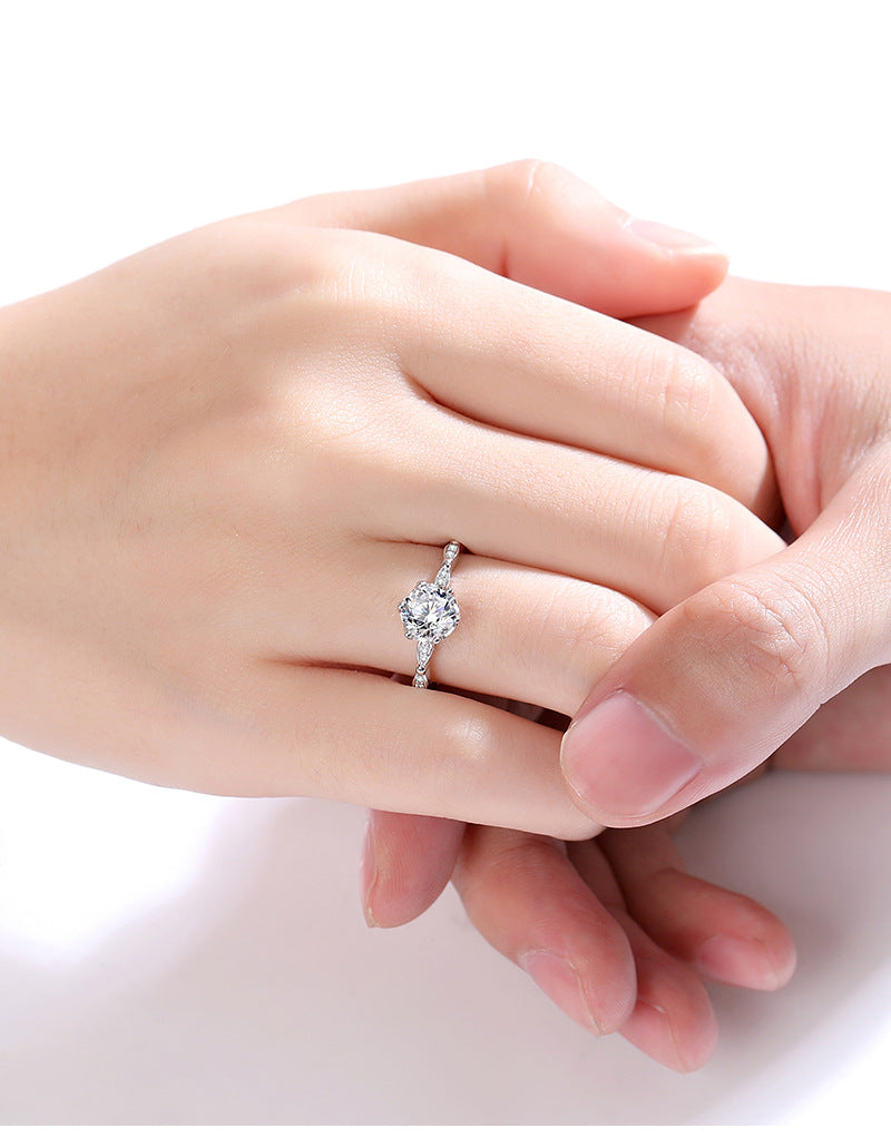S925 sterling silver one carat moissanite ring