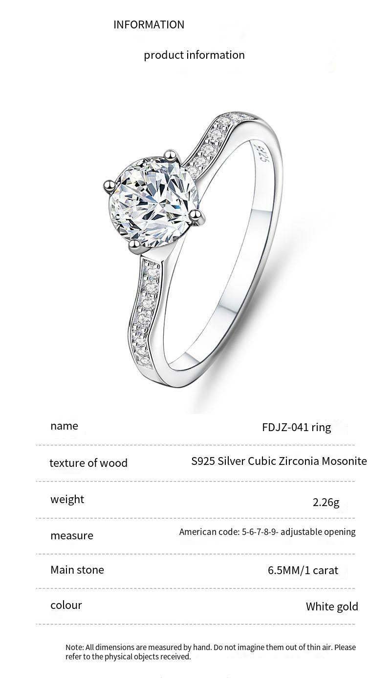 S925 sterling silver one carat moissanite ring