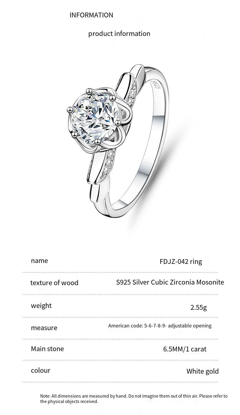 S925 sterling silver one carat moissanite ring