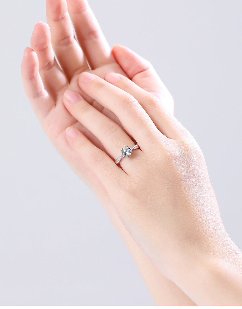 S925 sterling silver one carat moissanite ring