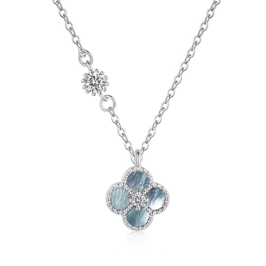 S925 Sterling Silver Four-Leaf Clover Natural Pearly Gray Mother-of-Pearl Round Zircon Bracelet Necklace Earrings
