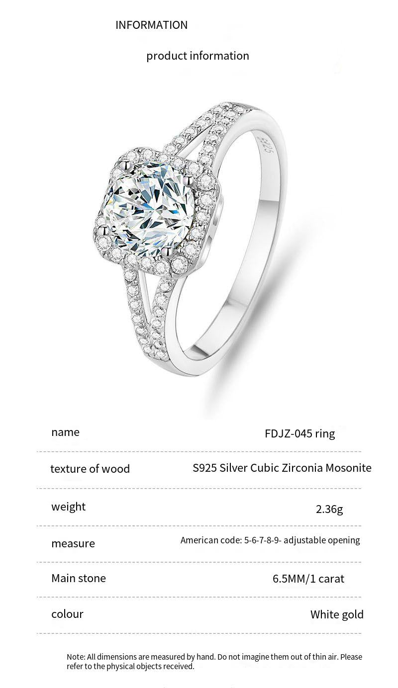 S925 sterling silver one carat moissanite ring