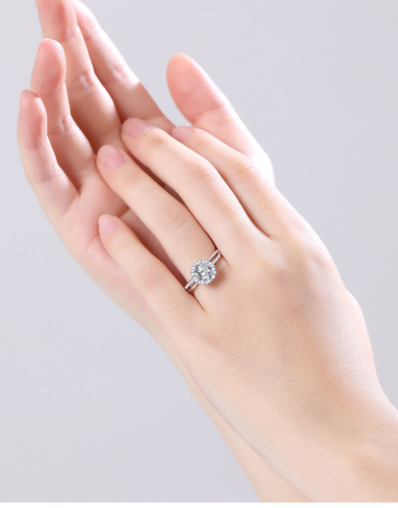 S925 sterling silver one carat moissanite ring