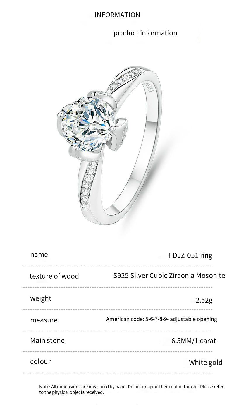 S925 sterling silver one carat moissanite ring