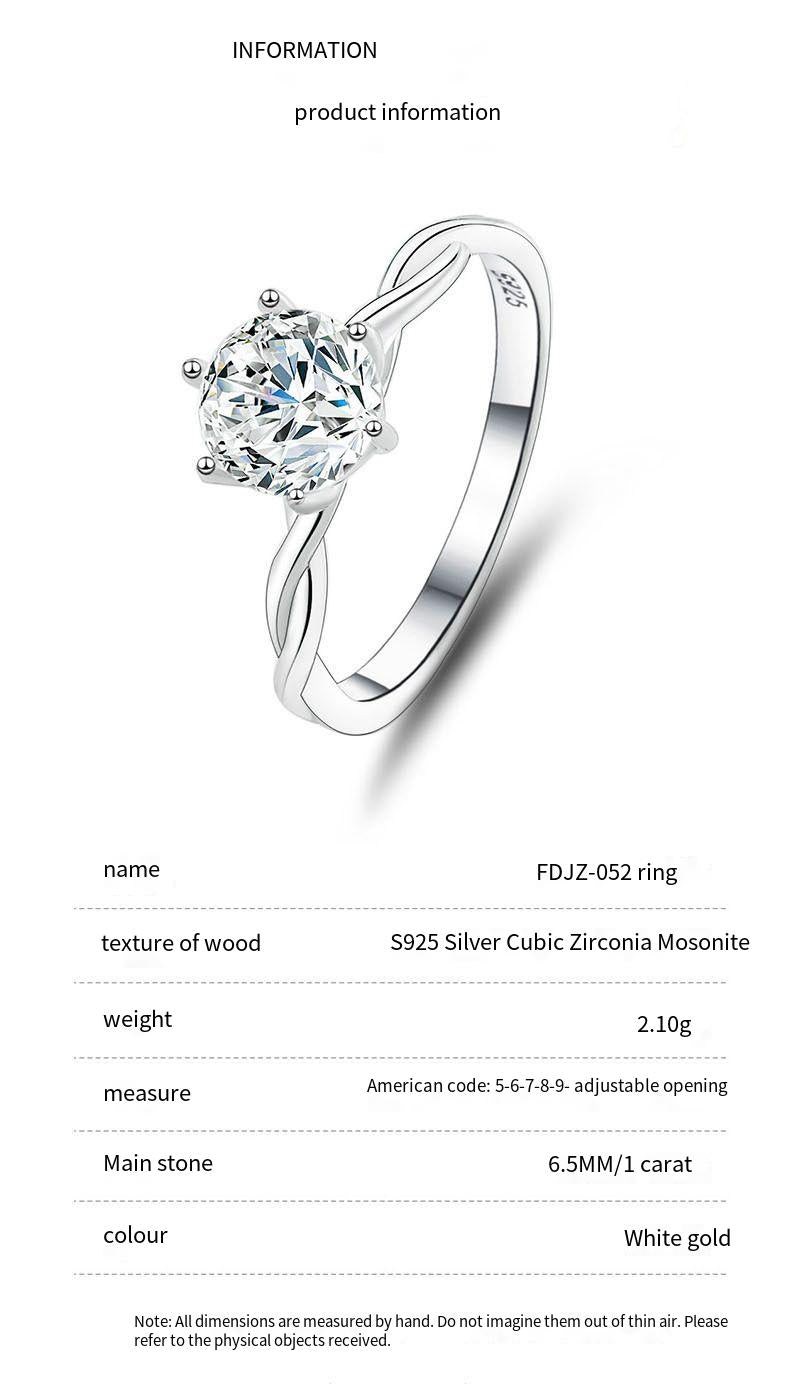 S925 sterling silver one carat moissanite ring