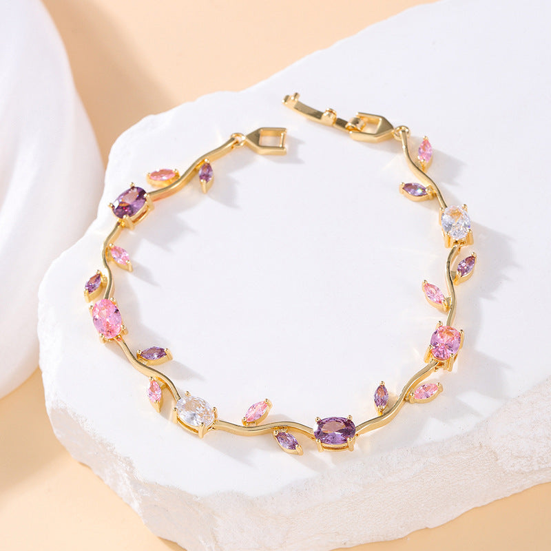 Branches and leaves tourmaline colored gemstones Candy-colored Lily of the Valley bracelet