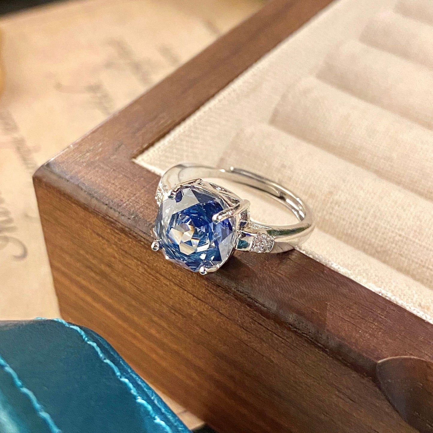 Rose blue high carbon diamond necklace ring earrings set