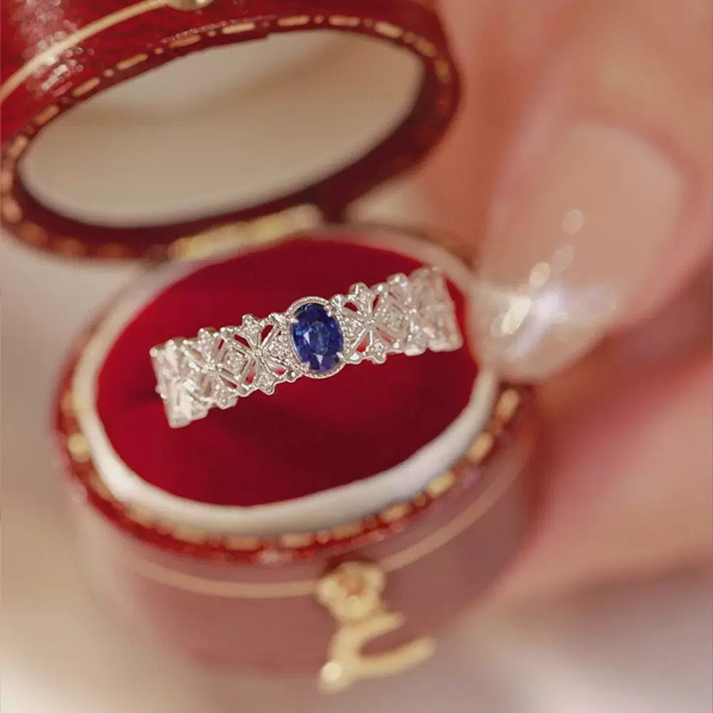 S925 sterling silver vintage sapphire ring