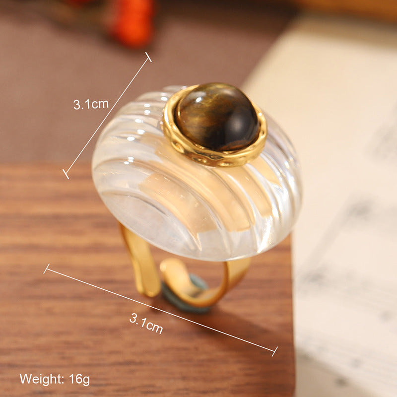 Natural stone geometric ring