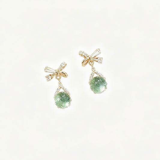 Thick Real Gold‑Plated 925 Sterling‑Silver Bow Drop Zircon Stud Earrings