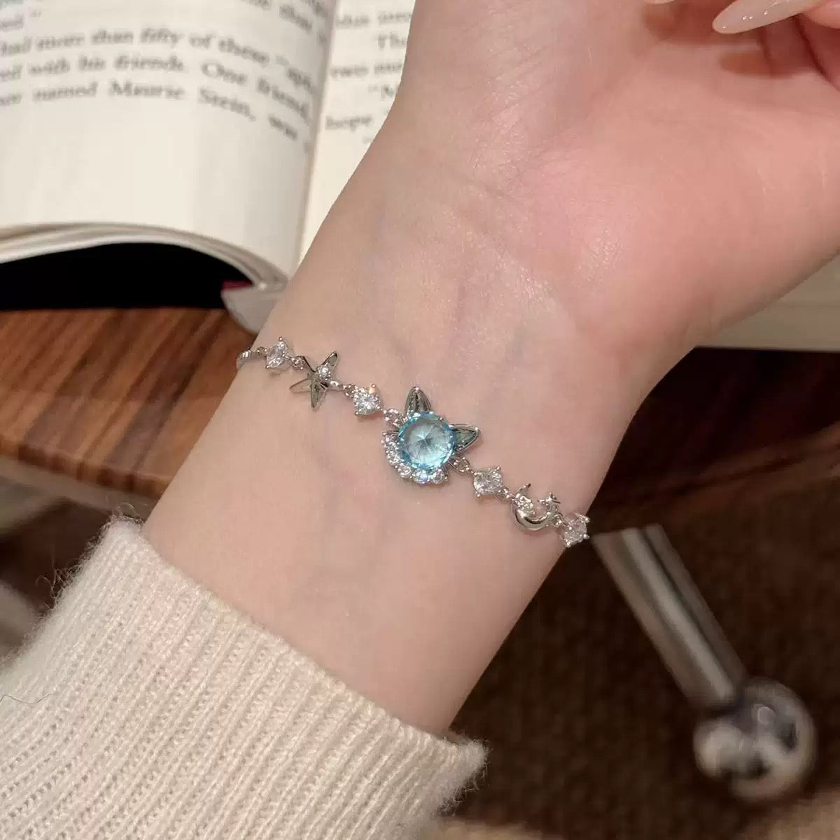 Thick Real Gold Electroplated Luxury Kitten Zircon Pull Slide Bracelet