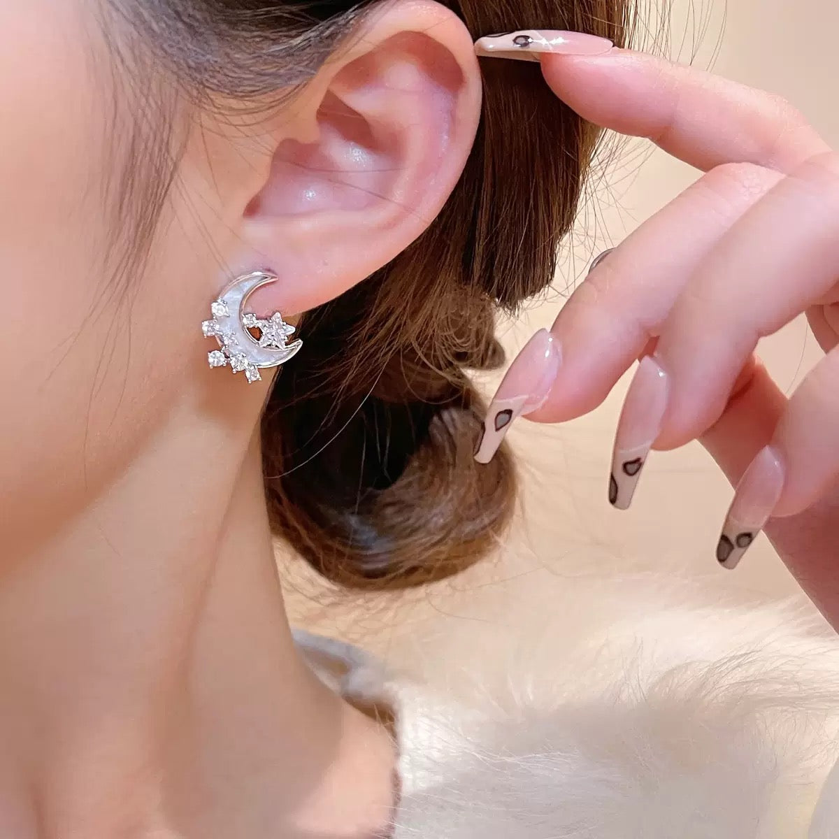Thick Real Gold‑Plated Silver Pin Moon Shell Earrings
