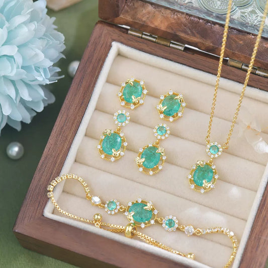 Ice‑Flake Zircon Lake‑Blue Butterfly Jewelry Set Necklace Bracelet Earrings