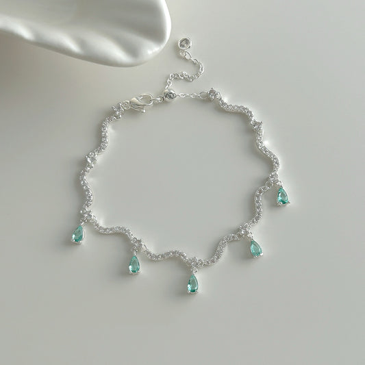 Micro‑Paved Teardrop Green Crystal Silver Bracelet