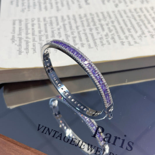 Purple Full Paved Zircon Bangle & Four Leaf Flower Bracelet