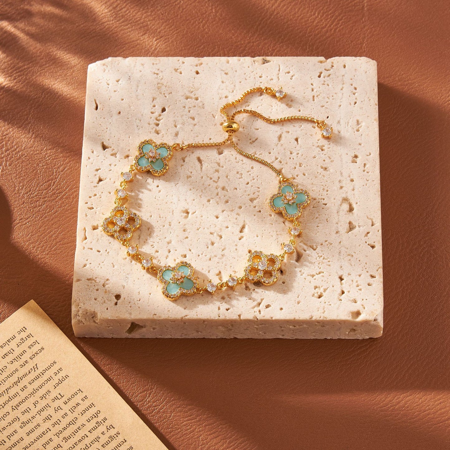 Mint Blue Four Leaf Clover Bracelet