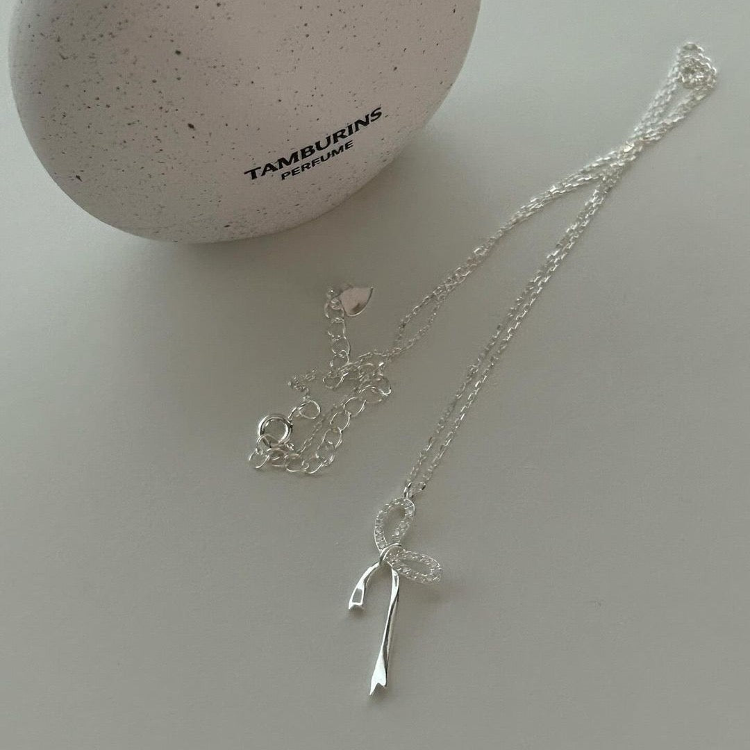 S925 Sterling Silver Bow Pendant Necklace with Rhinestones
