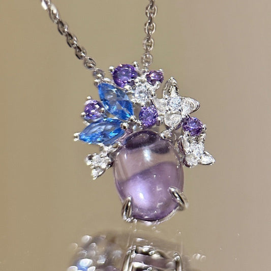 Amethyst full-diamond necklace ring and earring set