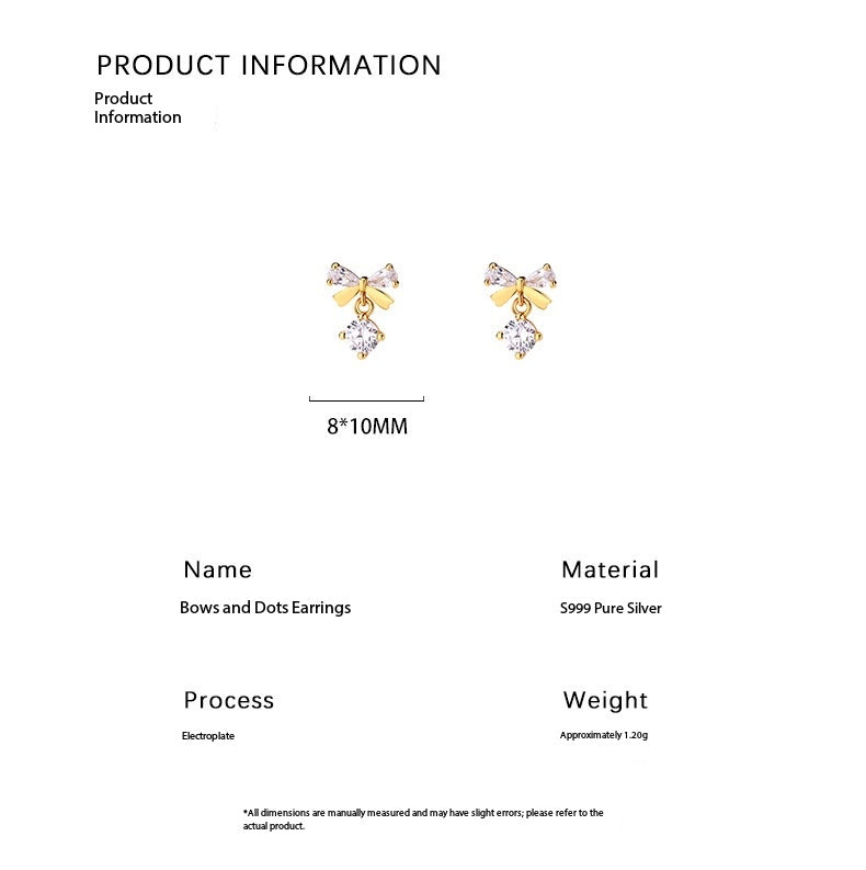 S999 Pure Silver Zircon Bow Earrings