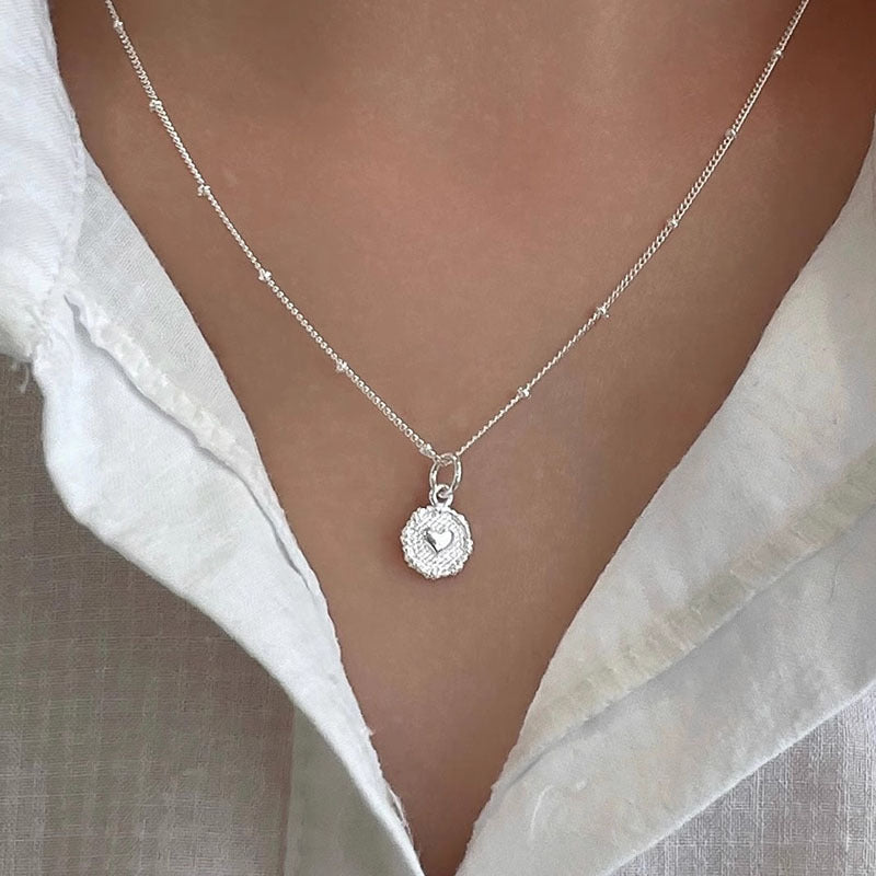s925 sterling silver small round heart necklace