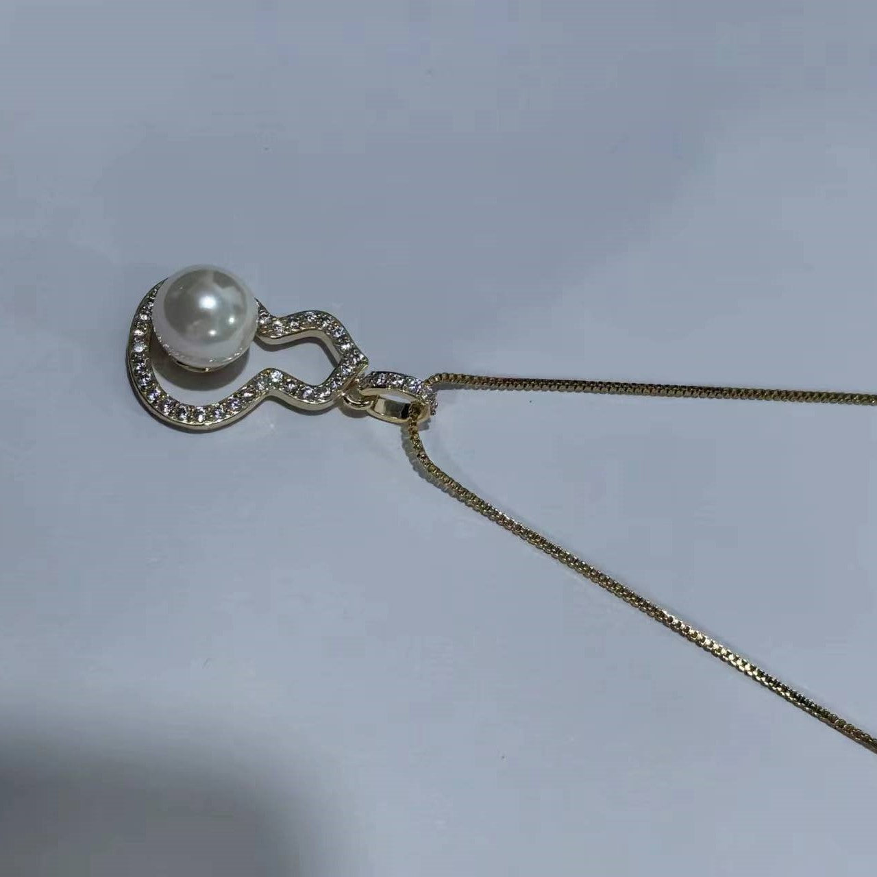 Hulu necklace earring set 925 silver needle pearl sparkling diamond