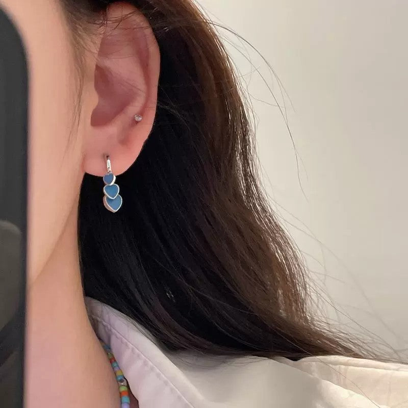 S925 sterling silver blue nectarine heart tassel earrings