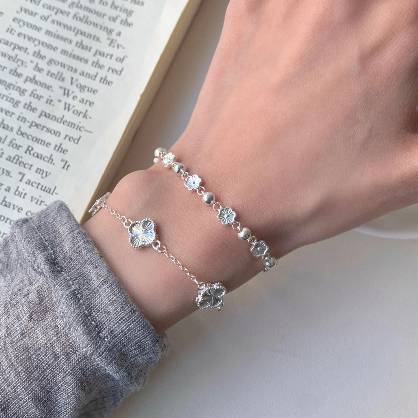 S925 Sterling Silver Laser Four-leaf Clover Bracelet