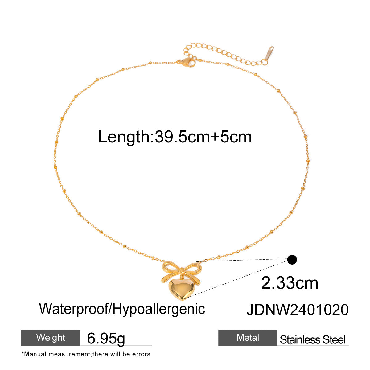 Stainless Steel Bow Necklace Zircon Earrings Titanium Steel Ring