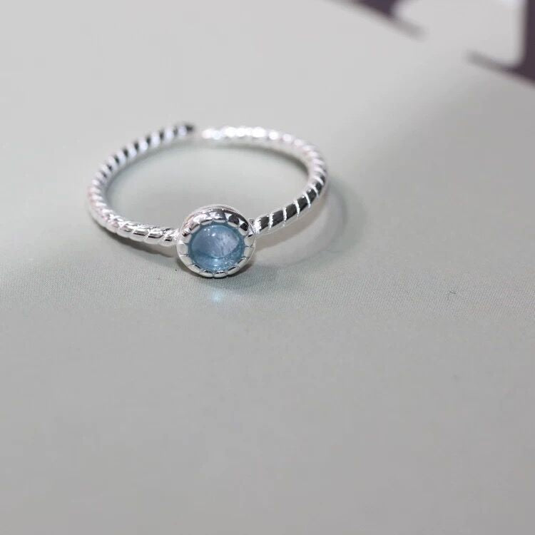 s925 sterling silver ice crack natural aquamarine ring