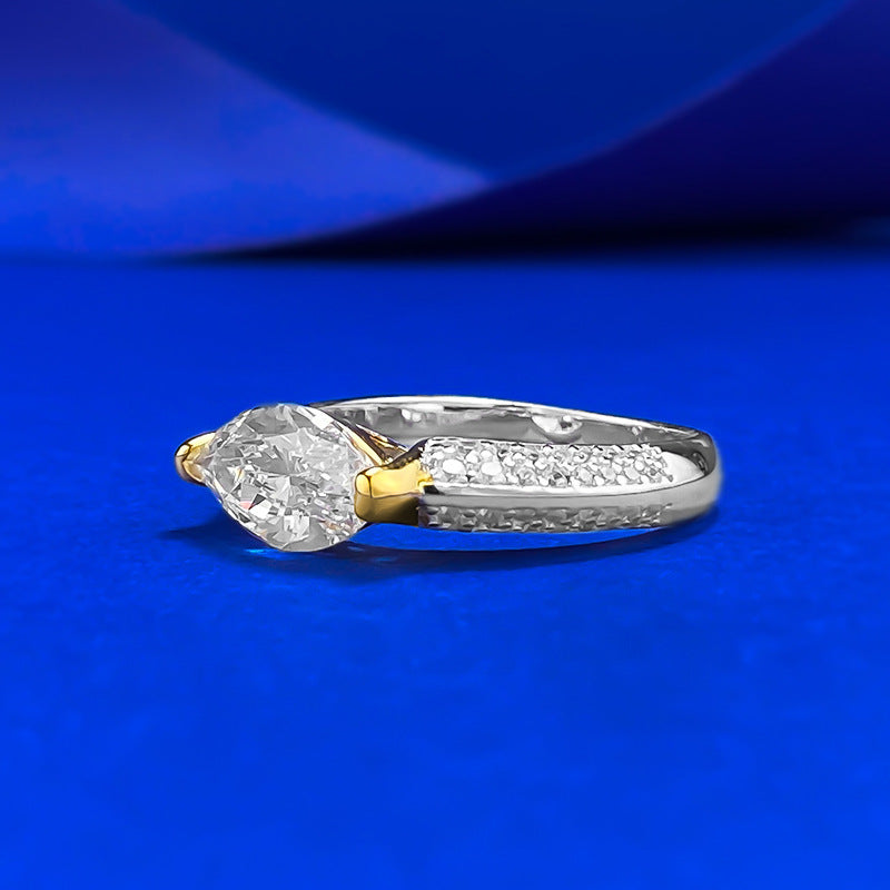 S925 Silver 6 * 12mm Horse Eye White Diamond Ring